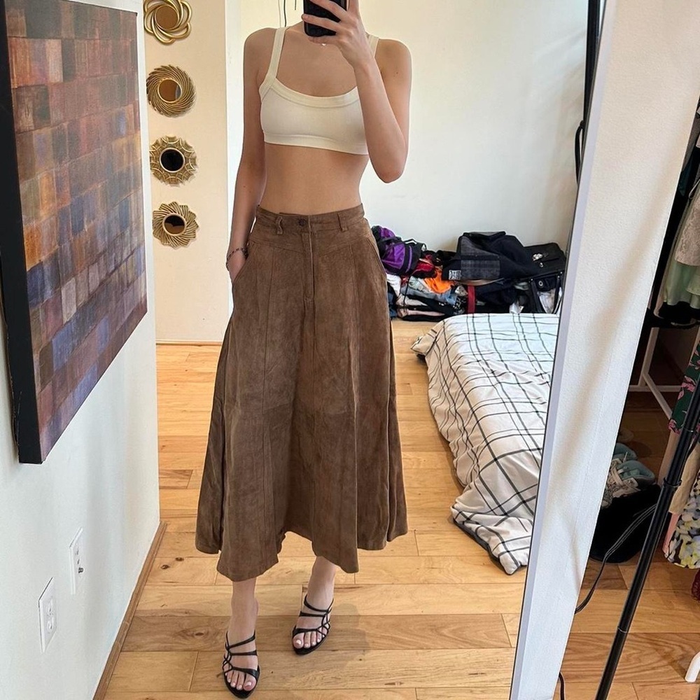 Chic Brown Leather Maxi Skirt